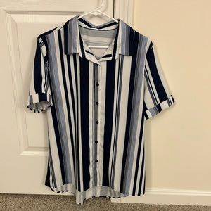 Blue and white striped button down shirt.